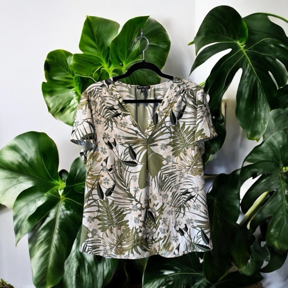 Hilary Radley Tropical Leaf/Floral Print Top